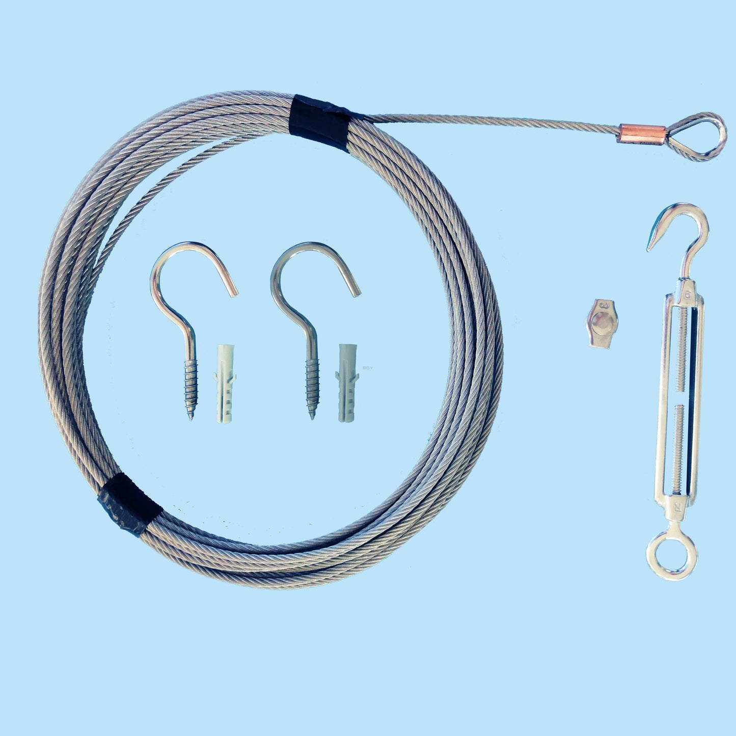 Stainless Steel Cable - 4.50m long - 2.0mm Ø - with mounting accessories