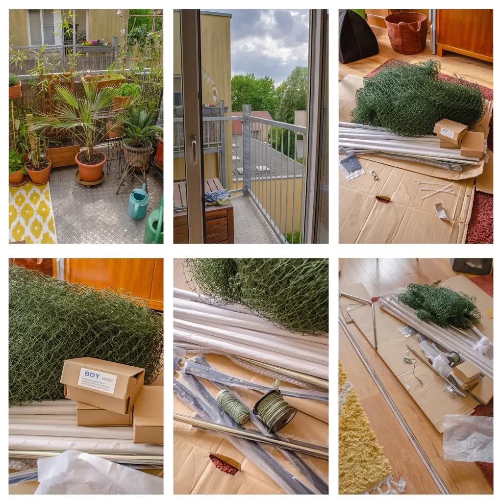 BOY-Katzennetz am Etagenbalkon ohne Bohren mit Teleskopstangen montiert
