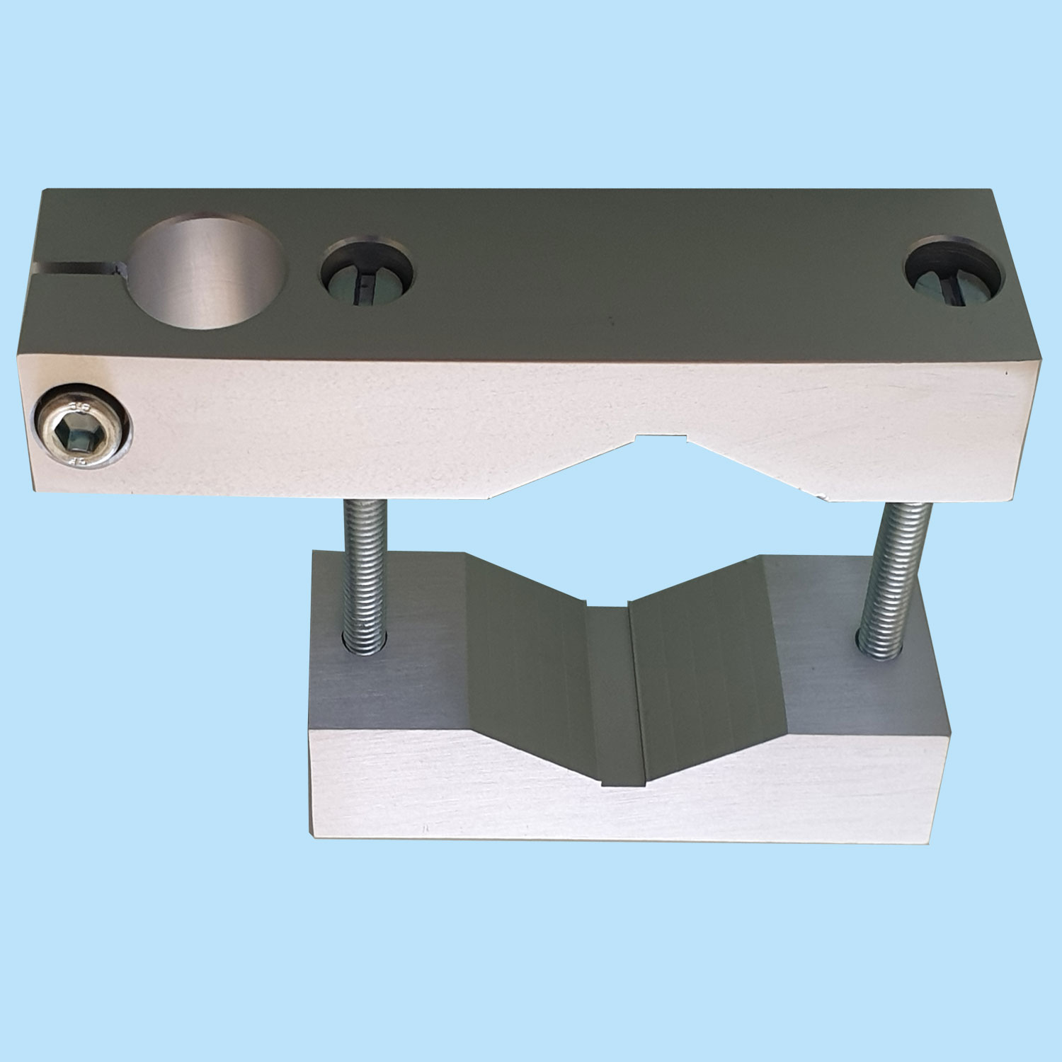 Teleskopstangenhalterung für einen runden Geländer Handlauf - von 60-85mm Ø, aluminium farbig eloxiert Teleskopstangenhalterung für einen runden Geländer Handlauf - von 60-85mm Ø, aluminium farbig eloxiert